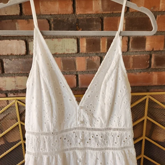 Simplee White Babydoll Eyelet Crochet Maxi Dress - Picture 9 of 15